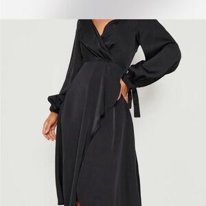 Boohoo Black Long Sleeve Wrap Dress